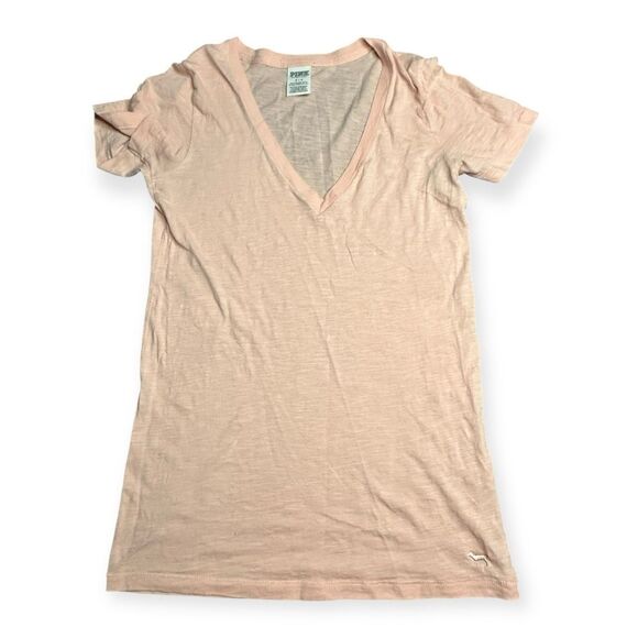 PINK VICTORIA’S SECRET Women’s Peach V-Neck Short Sleeve T-Shirt Size Small - Picture 1 of 4